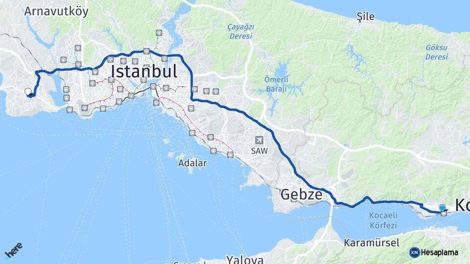 Kocaeli Derince Beylikdüzü İstanbul Arası Kaç Km - Yol Haritası