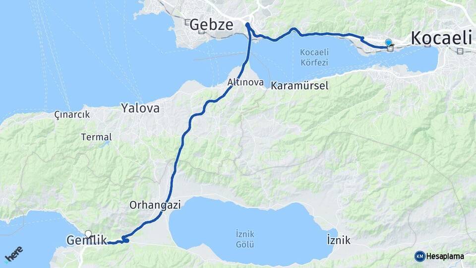 Kocaeli Derince Gemlik Bursa Arası Kaç Km - Yol Haritası