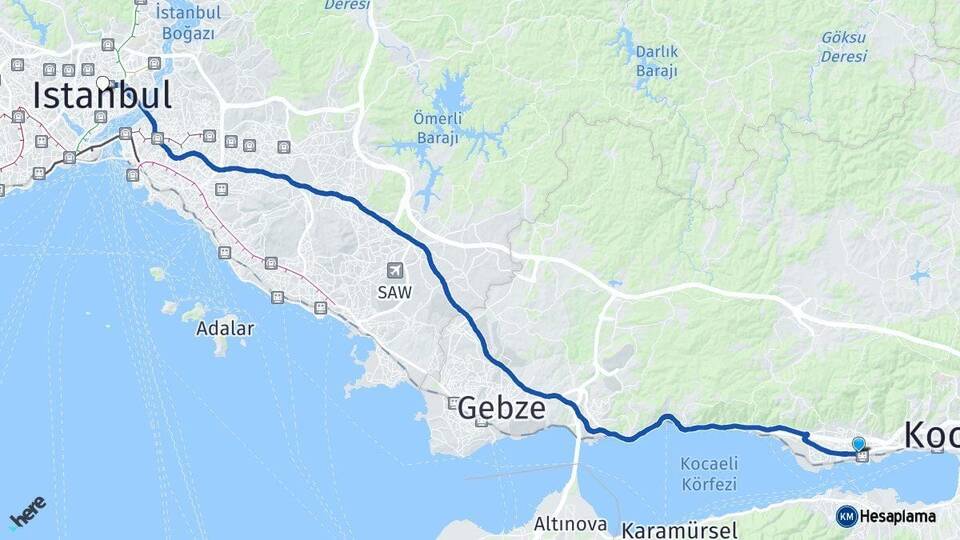 Kocaeli Derince İstanbul Arası Kaç Km - Yol Haritası