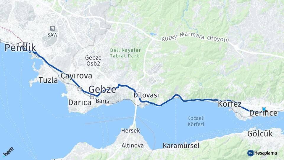 Kocaeli Derince Pendik İstanbul Arası Kaç Km - Yol Haritası