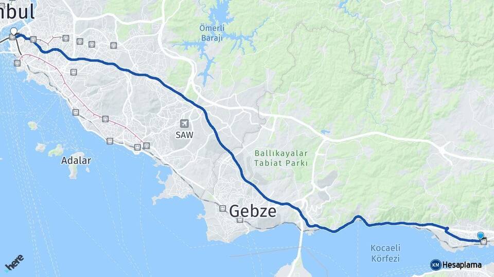 Kocaeli Derince Üsküdar İstanbul Arası Kaç Km - Yol Haritası