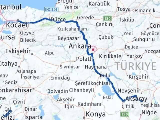 Kocaeli Derinkuyu Nevşehir Arası Kaç Km - Yol Haritası