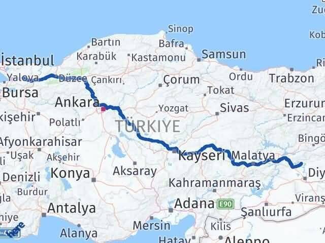 Kocaeli Dicle Diyarbakır Arası Kaç Km - Yol Haritası
