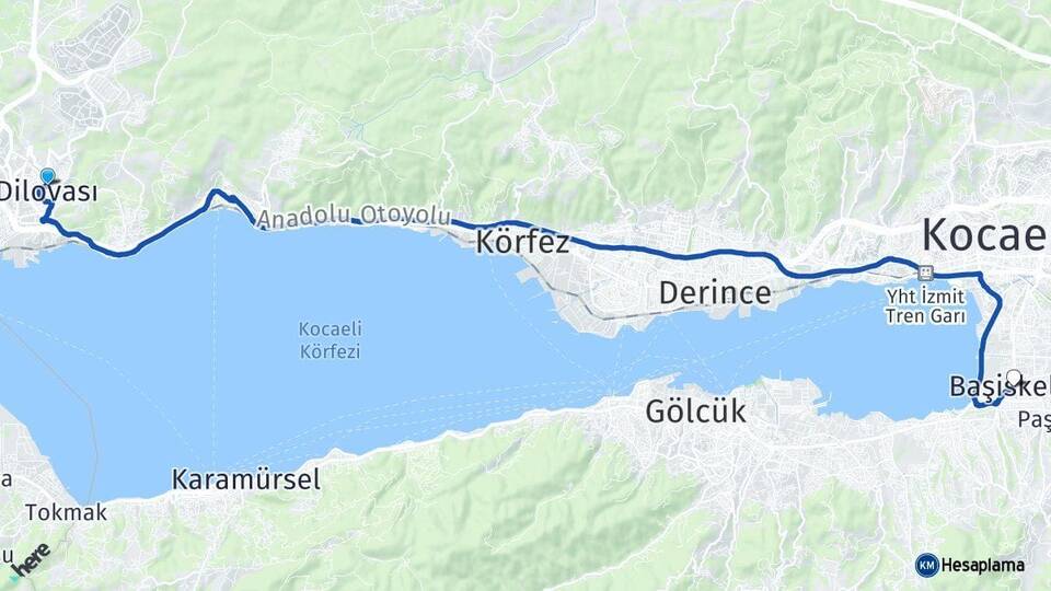 Kocaeli Dilovası Başiskele Arası Kaç Km - Yol Haritası