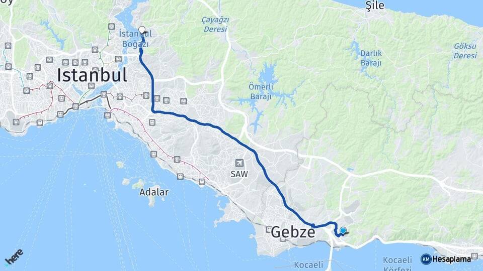 Kocaeli Dilovası Beykoz İstanbul Arası Kaç Km - Yol Haritası