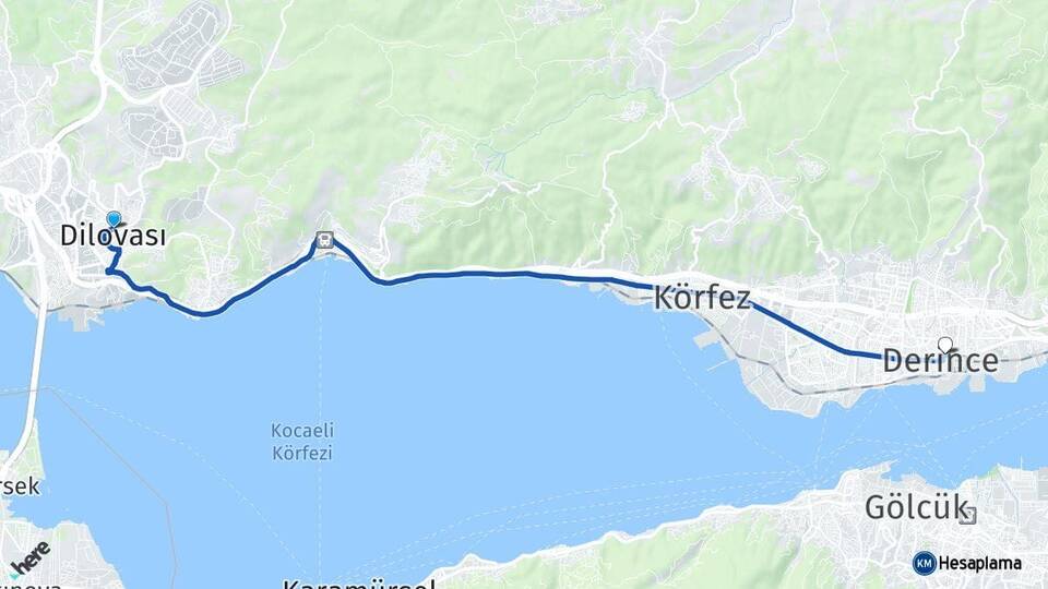 Kocaeli Dilovası Derince Arası Kaç Km - Yol Haritası