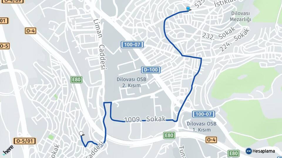 Kocaeli Dilovası Diliskelesi Dilovası Arası Kaç Km - Yol Haritası