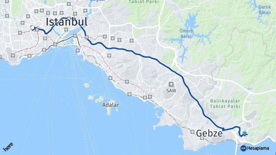 Kocaeli Dilovası Esenler İstanbul Arası Kaç Km - Yol Haritası