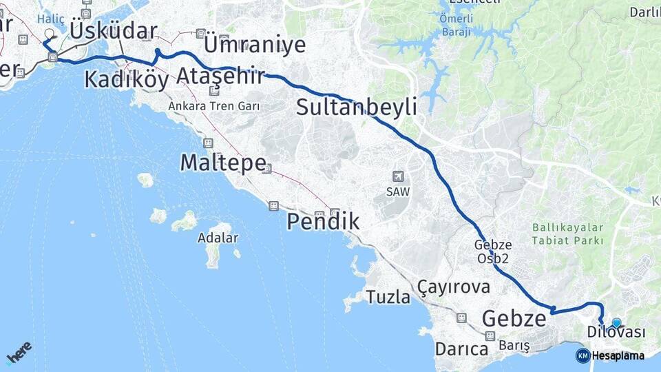 Kocaeli Dilovası Fatih İstanbul Arası Kaç Km - Yol Haritası