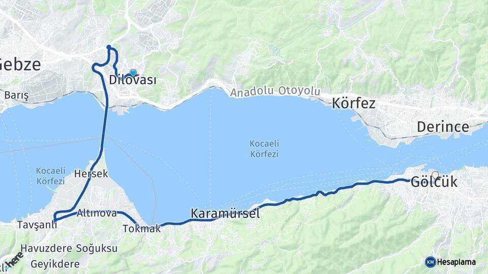 Kocaeli Dilovası Gölcük Arası Kaç Km - Yol Haritası