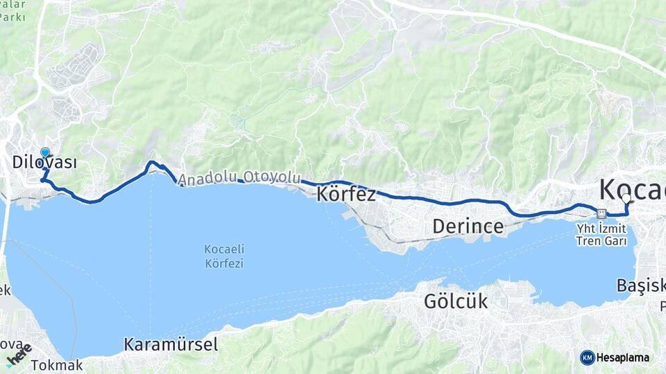 Kocaeli Dilovası İzmit Arası Kaç Km - Yol Haritası