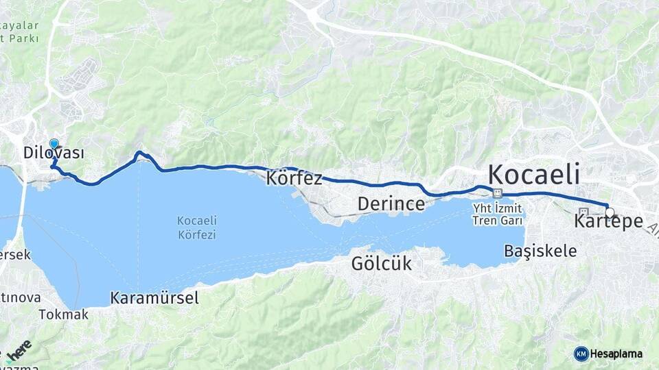 Kocaeli Dilovası Kartepe Arası Kaç Km - Yol Haritası