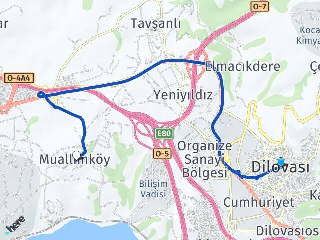 Kocaeli Dilovası Muallimköy Gebze Arası Kaç Km - Yol Haritası