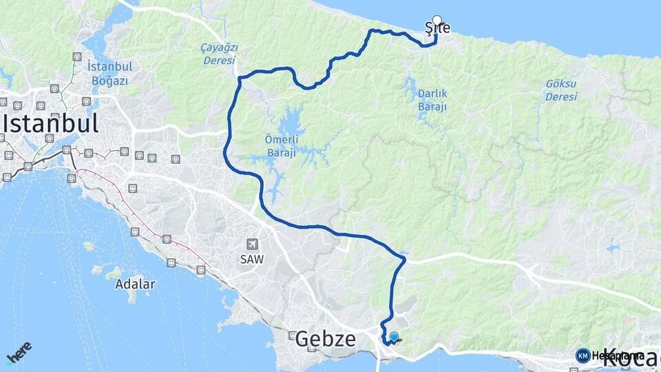 Kocaeli Dilovası Şile İstanbul Arası Kaç Km - Yol Haritası