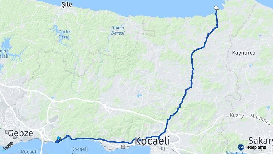 Kocaeli Dilovası Tavşancıl Kerpe Kandıra Arası Kaç Km - Yol Haritası