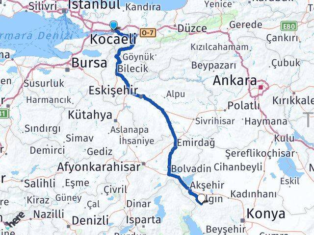 Kocaeli Doğanhisar Konya Arası Kaç Km - Yol Haritası