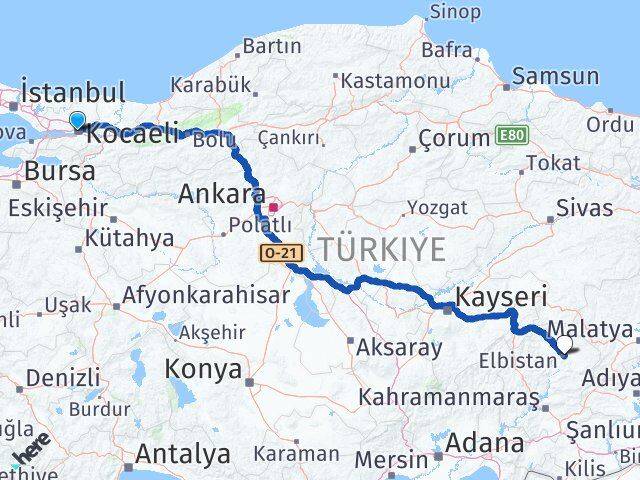 Kocaeli Elbistan Kahramanmaraş Arası Kaç Km - Yol Haritası