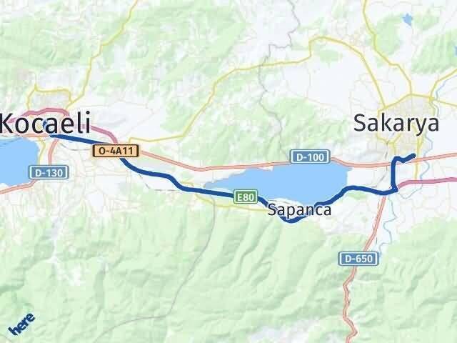 Kocaeli Erenler Sakarya Arası Kaç Km - Yol Haritası