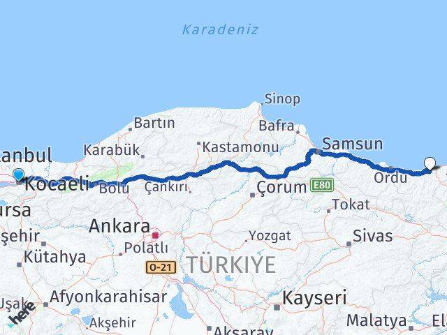 Kocaeli Espiye Giresun Arası Kaç Km - Yol Haritası