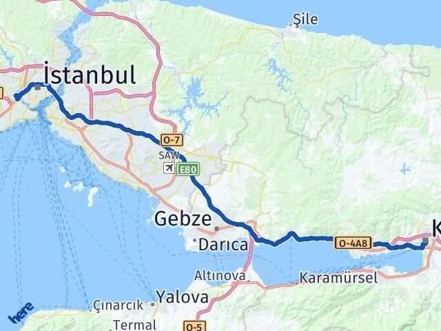 Kocaeli Eyüpsultan İstanbul Arası Kaç Km - Yol Haritası