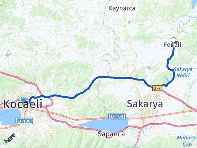 Kocaeli Ferizli Sakarya Arası Kaç Km - Yol Haritası