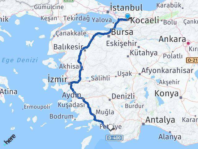 Kocaeli Fethiye Muğla Arası Kaç Km - Yol Haritası