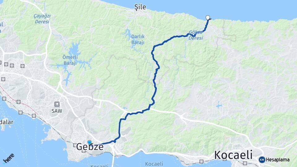 Kocaeli Gebze Ağva Şile İstanbul Arası Kaç Km - Yol Haritası