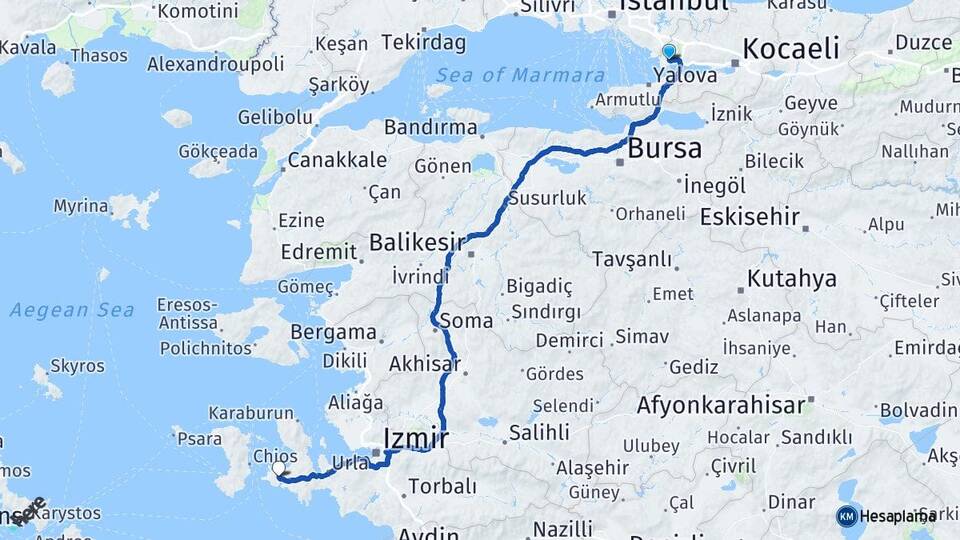 Kocaeli Gebze Alaçatı Çeşme İzmir Arası Kaç Km - Yol Haritası