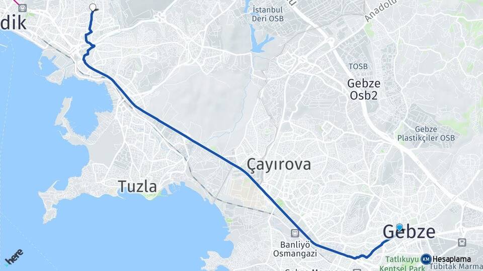 Kocaeli Gebze Kavakpınar Pendik İstanbul Arası Kaç Km - Yol Haritası