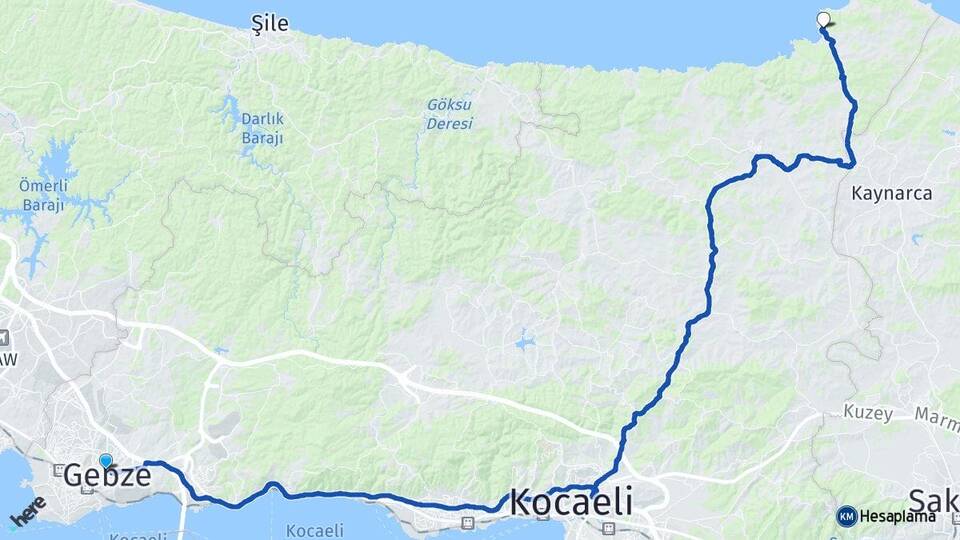 Kocaeli Gebze Kefken Kandıra Arası Kaç Km - Yol Haritası