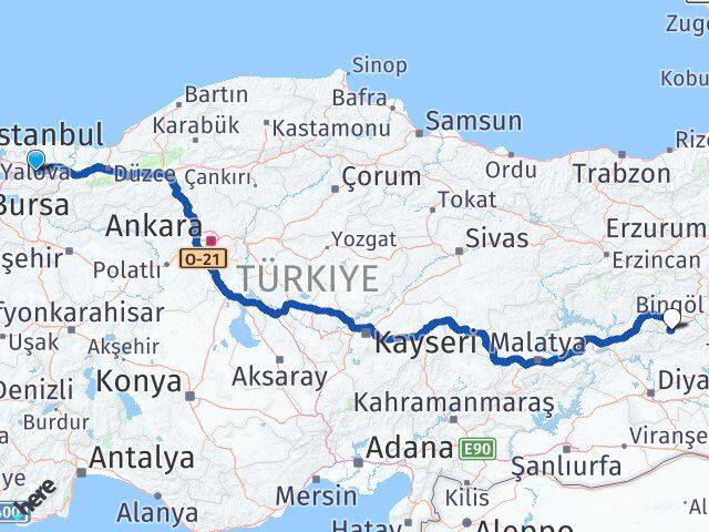 Kocaeli Genç Bingöl Arası Kaç Km - Yol Haritası