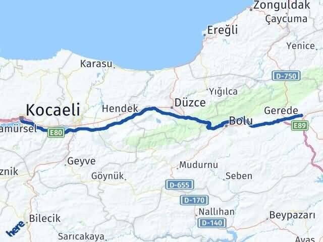 Kocaeli Gerede Bolu Arası Kaç Km - Yol Haritası