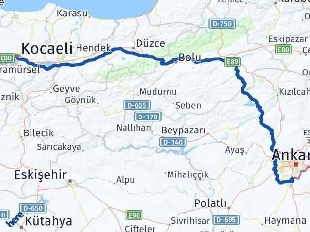 Kocaeli Gölbaşı Ankara Arası Kaç Km - Yol Haritası