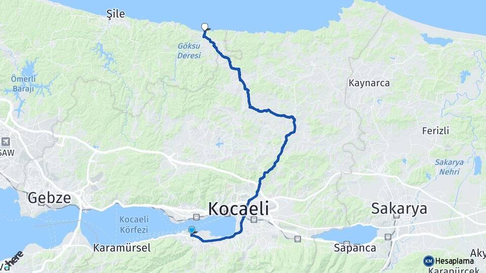 Kocaeli Gölcük Ağva Şile İstanbul Arası Kaç Km - Yol Haritası