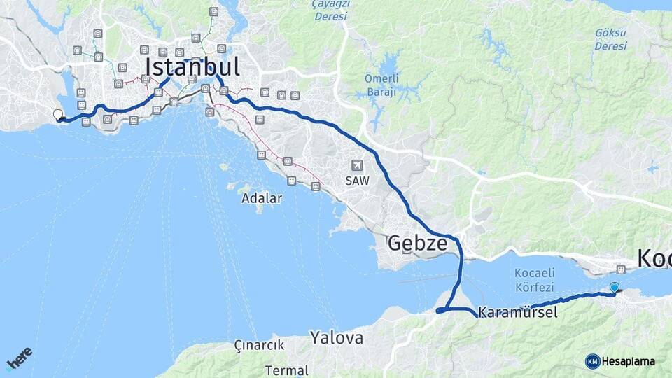 Kocaeli Gölcük Avcılar İstanbul Arası Kaç Km - Yol Haritası
