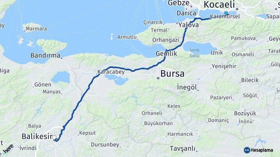 Kocaeli Gölcük Balıkesir Arası Kaç Km - Yol Haritası