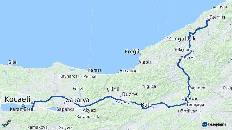Kocaeli Gölcük Bartın Arası Kaç Km - Yol Haritası
