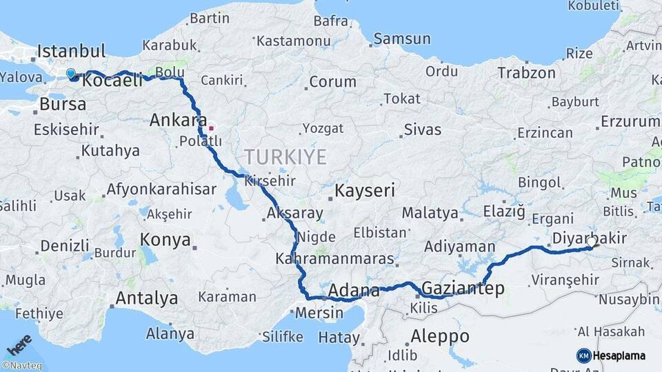 Kocaeli Gölcük Batman Arası Kaç Km - Yol Haritası