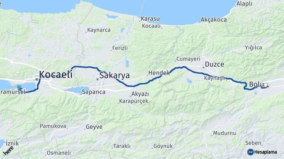 Kocaeli Gölcük Bolu Arası Kaç Km - Yol Haritası