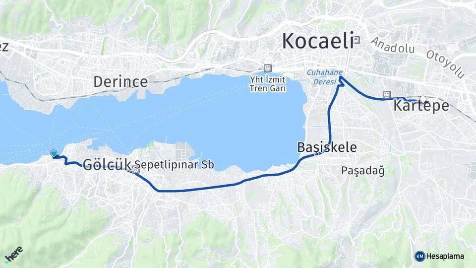 Kocaeli Gölcük Değirmendere Kartepe Arası Kaç Km - Yol Haritası