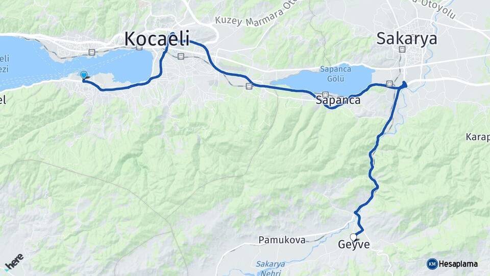 Kocaeli Gölcük Geyve Sakarya Arası Kaç Km - Yol Haritası
