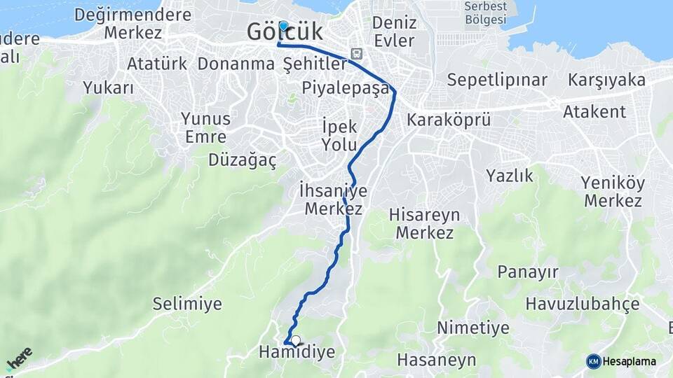 Kocaeli Gölcük Hamidiye Gölcük Arası Kaç Km - Yol Haritası