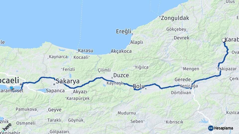 Kocaeli Gölcük Karabük Arası Kaç Km - Yol Haritası