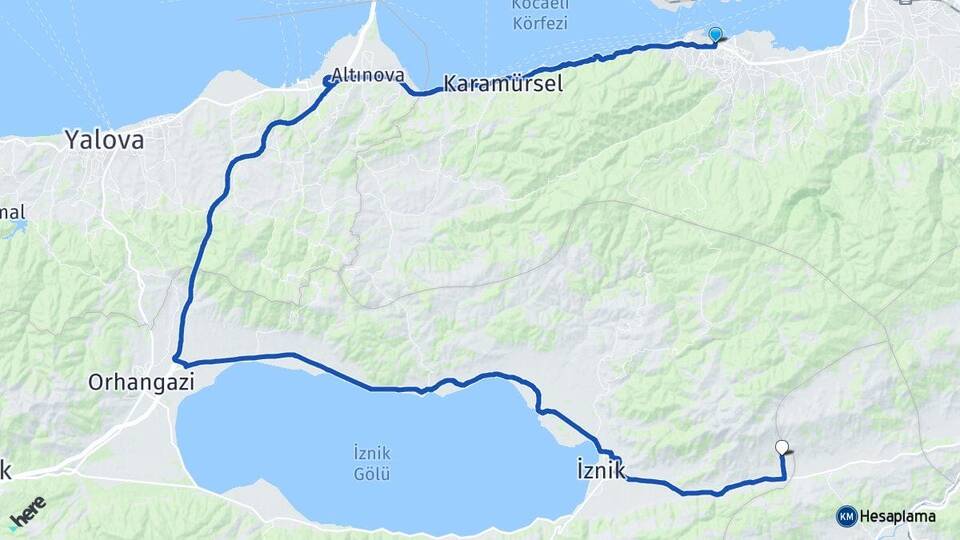 Kocaeli Gölcük Karatekin İznik Bursa Arası Kaç Km - Yol Haritası