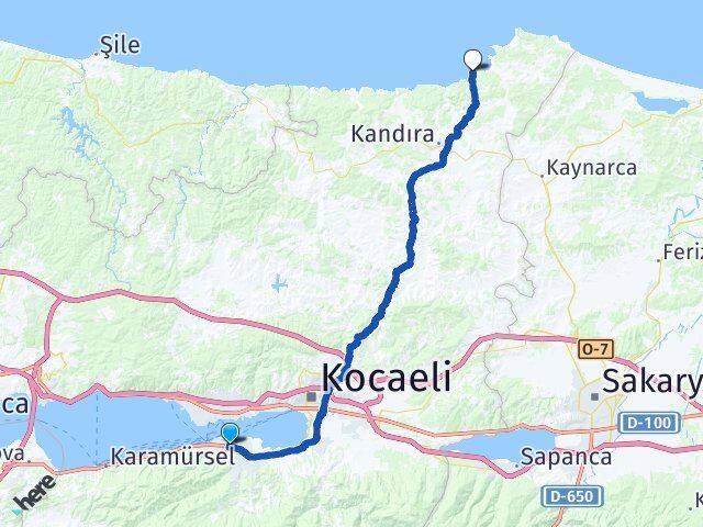 Kocaeli Gölcük Kerpe Kandıra Arası Kaç Km - Yol Haritası