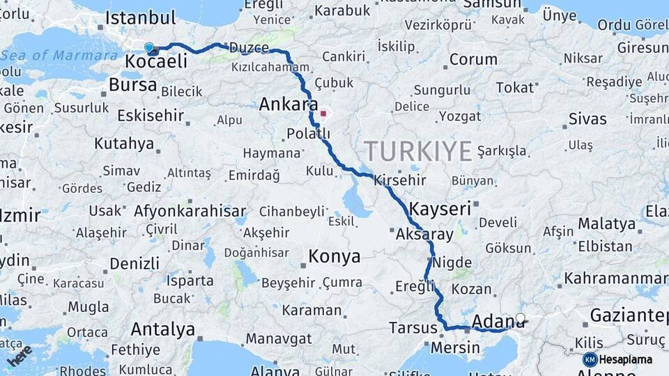 Kocaeli Gölcük Osmaniye Arası Kaç Km - Yol Haritası