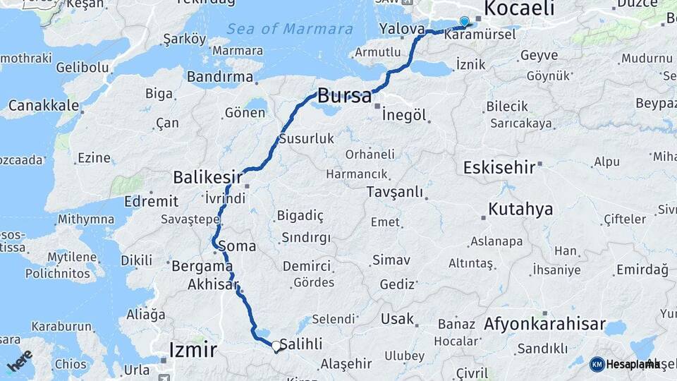 Kocaeli Gölcük Salihli Manisa Arası Kaç Km - Yol Haritası