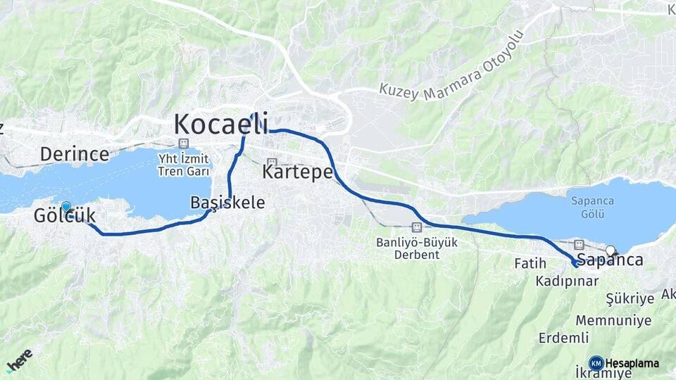 Kocaeli Gölcük Sapanca Sakarya Arası Kaç Km - Yol Haritası