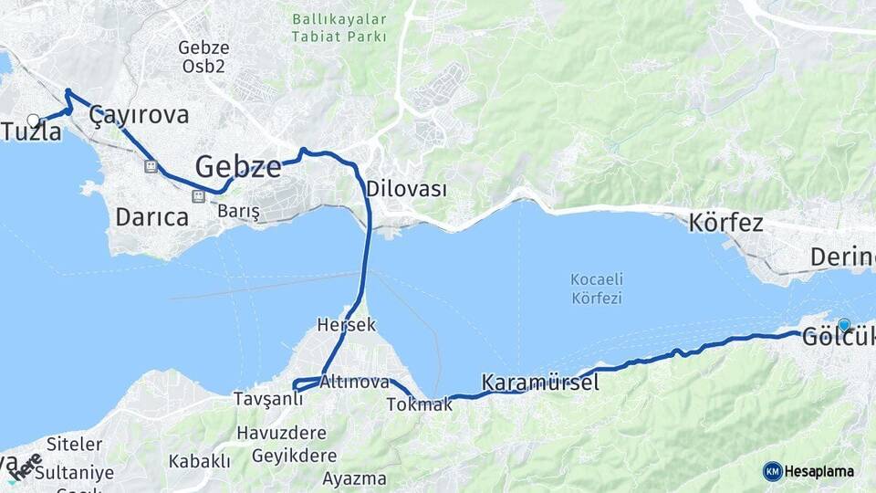 Kocaeli Gölcük Tuzla İstanbul Arası Kaç Km - Yol Haritası