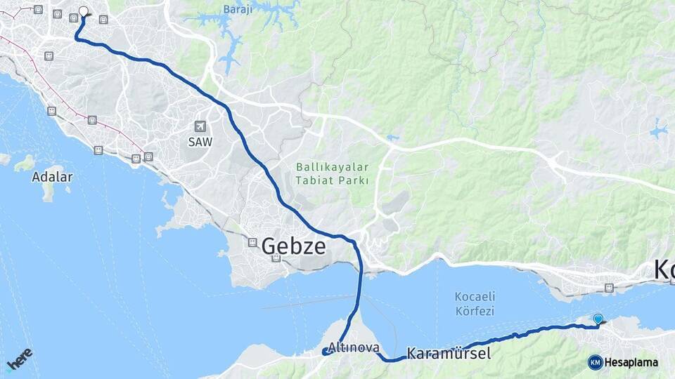 Kocaeli Gölcük Ümraniye İstanbul Arası Kaç Km - Yol Haritası